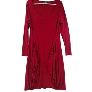 Sympli Women's Long Sleeve Drama Midi Dress Red Size 4 Knit Lagenlook